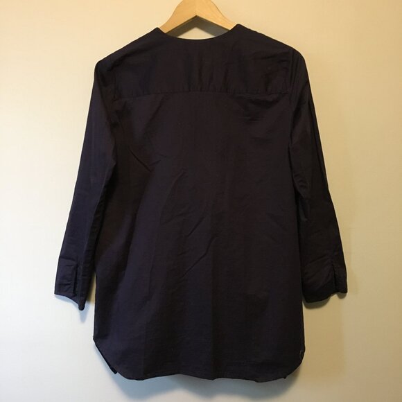 Dark Navy Blue Cotton Lace Up Handkerchief Hem Sailor Blouse - Picture 2 of 16